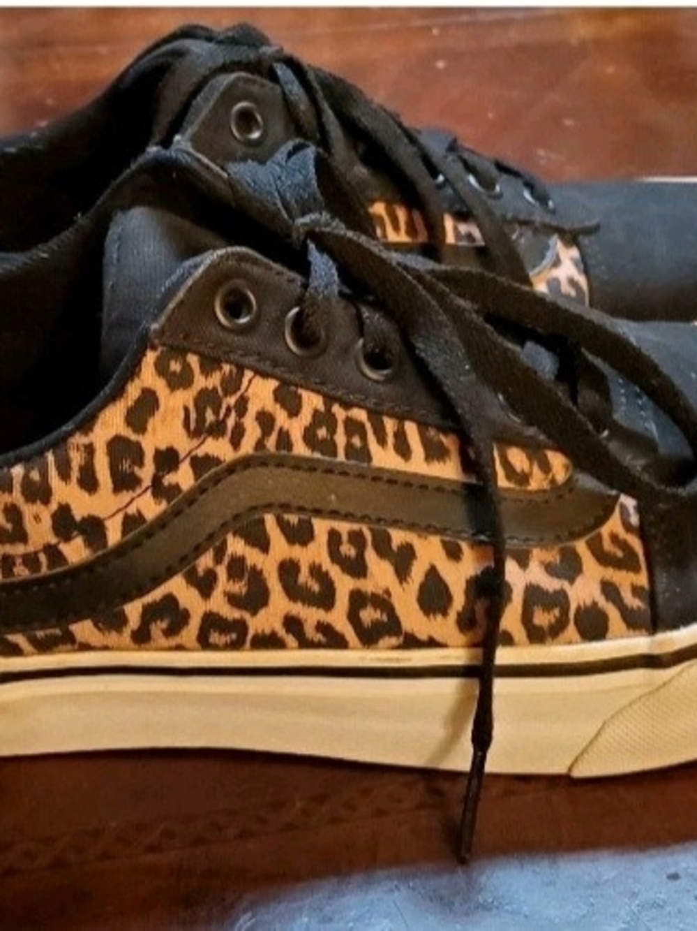 Vans Women's 9.5 Leopard Print Canvas Sneakers - Black & Tan